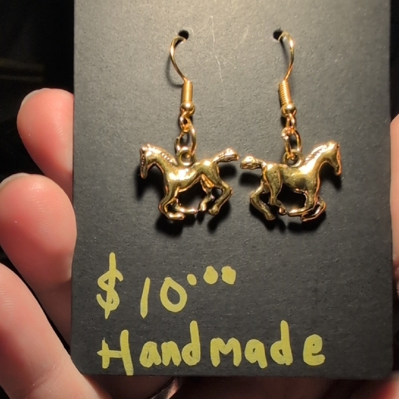 Gold Colored Horse Dangle Earrings - Picture 3 of 3